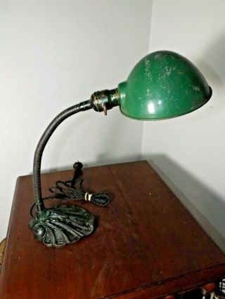 Antique 1900s Art Nouveau Cast Iron Industrial Desk Task Table Work Light Lamp