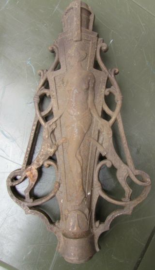 Antique Cast Iron Lamp Mold Ornament Art Deco Woman & Dogs Vtg Rare