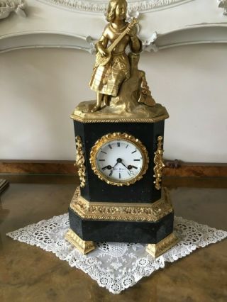 Antique French Henry Marc Mantle Clock 8 Day Gilt Metal