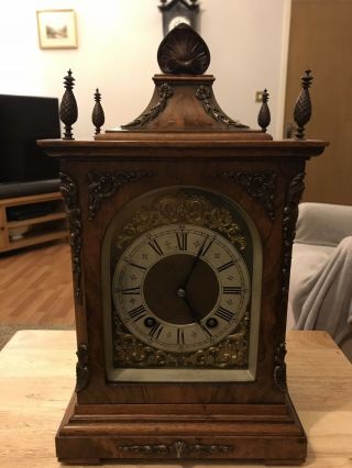 Stunning Burr Walnut Cased Lenzkirch Ting Tang Bracket/mantle Clock