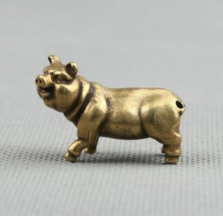 32mm Small Curio Chinese Bronze Lovable Zodiac Animal Pig Wealth Pendant Statue