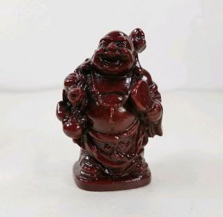 Miniature Red Resin Happy Buddha Figure Laughing Smile Traveling Bag Good Luck