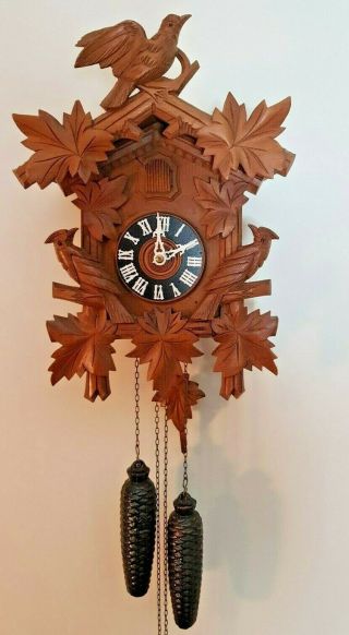 Antique 8 Days Black Forest Bird Nest Cuckoo Clock In