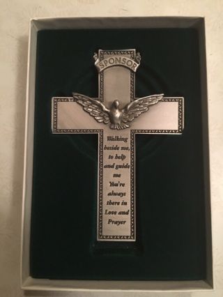 Fine Pewter Confirmation Cross With Holy Dove For Sponsor,  Jeweled Cross Co.  Us