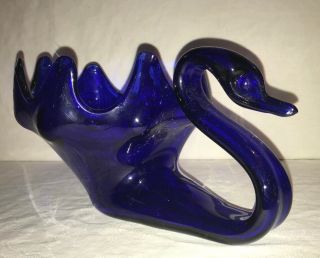 Vintage Murano Cobalt Blue Hand Blown Art Glass Swan Centerpiece Bowl Planter