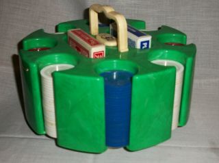 Vintage Bakelite? Poker Chip Set W/ Carousel/rotating Caddy Dispenser