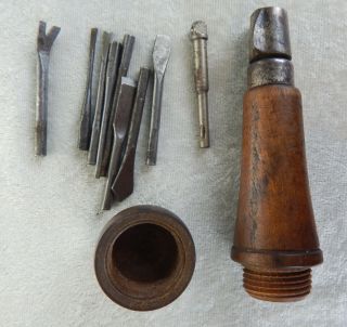 Multi - Bit Tool Wood Handle Storage Screwdriver Chisel Nail Puller Awl Vintage