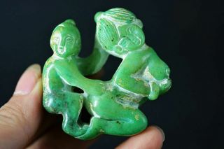 Chinese Old Green Jade Carved Sexy Man&woman Lucky Pendant Y68