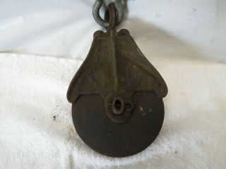 Antique Vintage Myers OK Barn Pulley H - 298 Hay Cast Iron & Wood Steampunk (2) 2