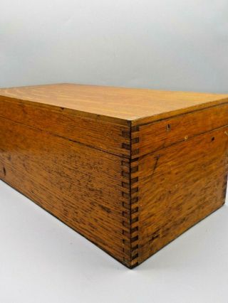 Antique Vtg Tiger Oak Index File Box W/hinged Lid Dove Tailed 14 " X 7 " X 5.  5 "