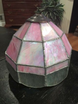 Vintage Stained Art Glass Lamp Shade Flowers Tiffany Style