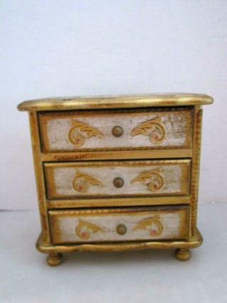 Vintage Italian Florentine Hand Painted & Gold Gilt Tole Wood Chest Jewelry Box