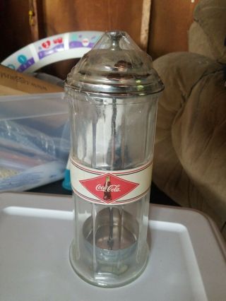 Vintage Coca Cola Glass Straw Dispenser Holder Jar Coke Bottle Diner Style Usa