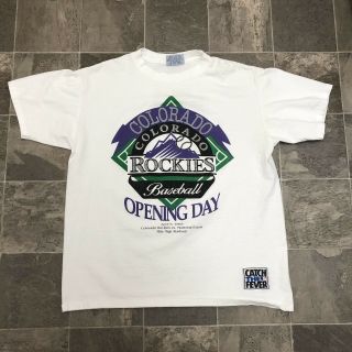 Mens Vintage 90s Colorado Rockies Opening Day Catch The Fever T Shirt Sz L Tupac