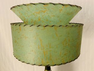 Vintage Fiberglass Lamp Shade Light Mcm 2 Tier Green Atomic Mid Century 17 " 1950