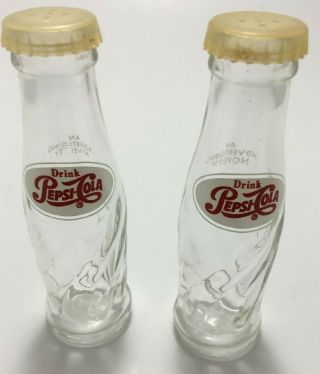 Vintage,  Drink Pepsi - Cola,  Glass Mini Advertising Bottles Salt & Pepper Shakers