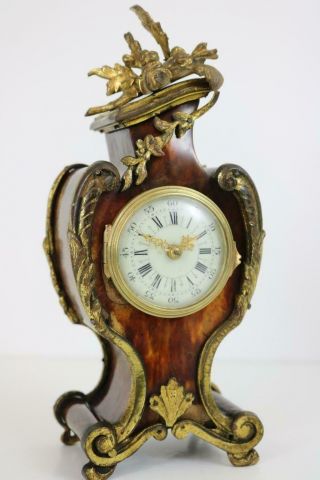 Small Antique French Mantel Clock Ormolu Mounts & Faux Blonde Tortoiseshell