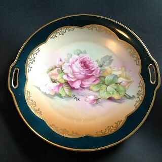 Antique H.  C.  Bavaria Cake Plate.  Hand Painted & Front Signed.  10 1/8 " B.  T.  Co.