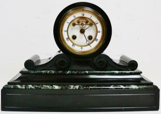 Antique French Slate Drum head Mantel Clock 8 Day Striking Visible Escapement 3