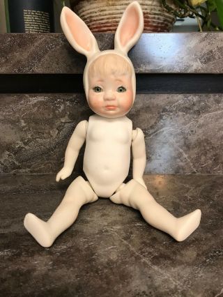 Rare Large 10 “ Bisque Porcelain Doll With Bunny Ears