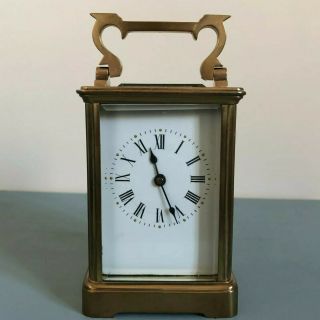 Brass Carriage Clock Complete With Case & Key,  Bevelled Glass