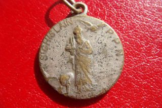 Saint Gislain / Virgin Mary Pray For Us Vintage Religious Medal Pendant