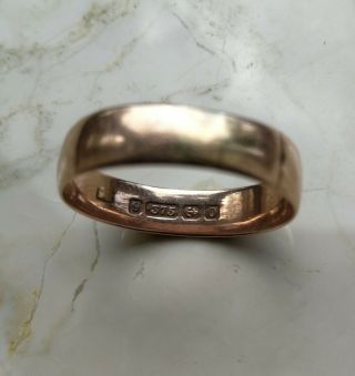 Vintage Art Deco 9ct Rose Gold Band Ring Size W