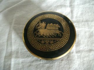 St Ceramic Trinket Box Hand Made In Greece Black W/gold Trim