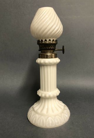 Antique White Milk Glass Column Miniature Oil Lamp - S2 - 396 And H2 - 92