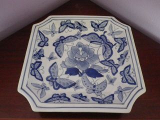 Large Vintage Chinese Porcelain Butterflies & Flowers Dish/bowl 20.  5 Cms Square