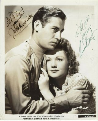 Actors John Hodiak & Anne Baxter,  Autographed Vintage Studio Photo.  Both