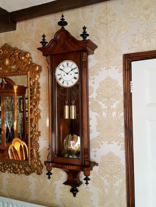 Antique 2 Weight Vienna Regulator Wall Clock By Lenzkirch Walnut Case