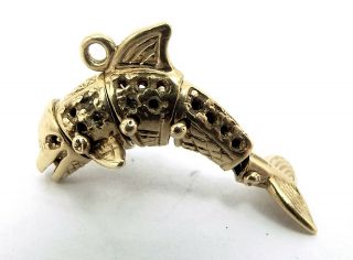 Vintage 9ct Gold Articulated Dolphin Charm Pendant Fob 5 Moving Sections