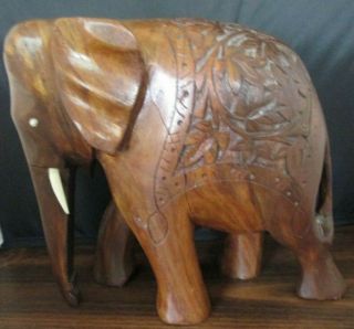 Solid Wood Hand Carved Elephant Large Vintage Heavy