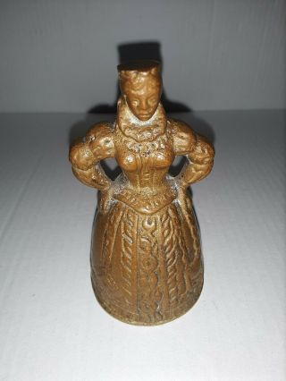 Antique Victorian Elizabethan Brass Lady Bell With Foot Clapper