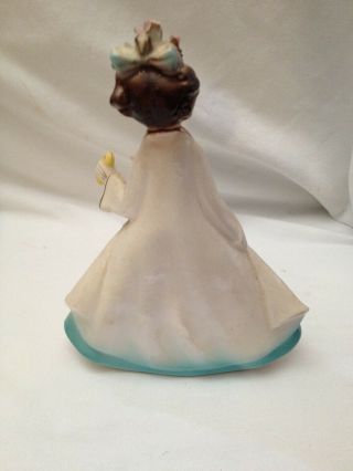 Vintage 1950 ' s Porcelain Figurine Girl Blue Dress White Cape Holding Purse 7921 3