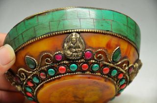 Tibet Buddhism Religion Red Coral Turquoise Beeswax Buddha Bead Offering Bowl