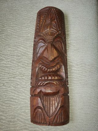 Hand Carved Hawaiian Tiki Totem Statue Solid Wood 12 " Tall Gorgeous Freestanding