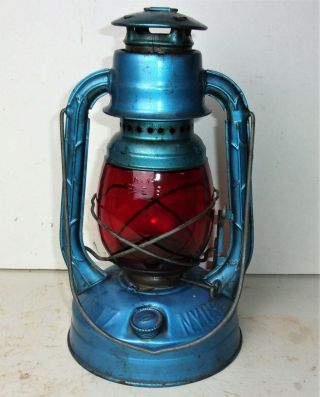 Antique Vintage Dietz Little Wizard Ny Tubular Lantern Red Glass Globe No 10 E