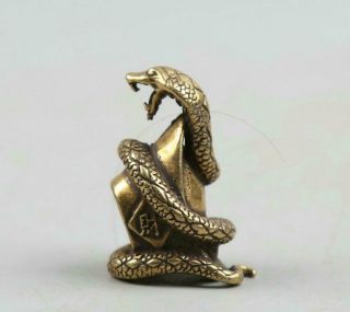 1.  2 " Curio Chinese Bronze Zodiac Animal Snake Wealth Money Yuanbao Small Statue