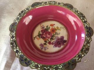 Antique French Champleve Floral Footed Bowl