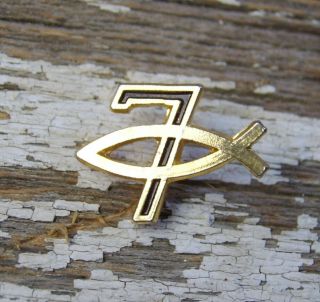 Christian Fish Ichthus Tie Tack Or Lapel Pin,  With The Number 7