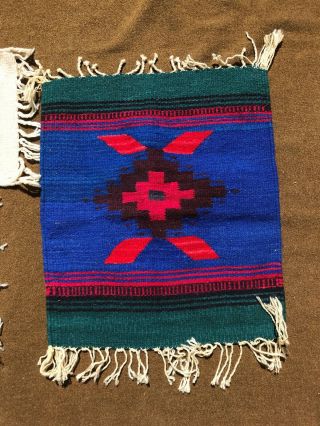 3 Vintage Small Mexican Aztec Mayan Woven Rug Wall Hanging Tapestry 2