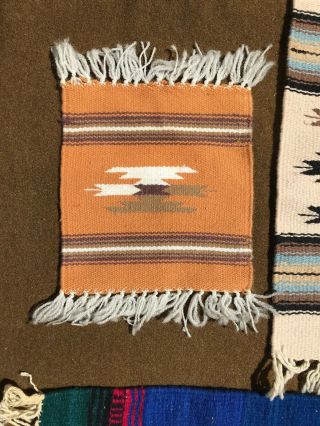 3 Vintage Small Mexican Aztec Mayan Woven Rug Wall Hanging Tapestry 3