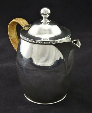 VINTAGE SMALL HOT WATER JUG POT MIRROR FINISH ORNATE REED HANDLE SILVER PLATED 3