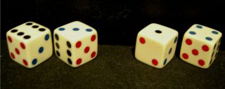 Vintage Real Loaded Dice - Pair 3/5/6 Weights & Pair Fairs - Tri Color Inlaid Spots