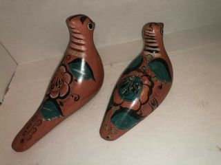 Tonala Pottery Birds Vintage Hand Painted Mexican Folk Art Dove Clay Doves