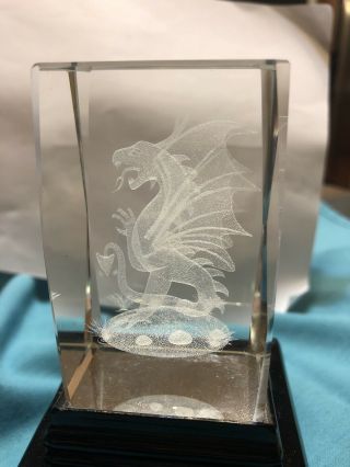 Dragon W/ Wings 3d Laser Etched Hologram Crystal Glass & Colored Base Light