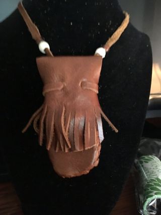 Native American Leather Medicine Bag With Beads Necklace