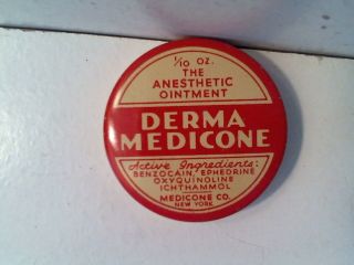 Vintage Derma Medicone Advertising Medicine Tin (has Anesthetic Ointment Inside)